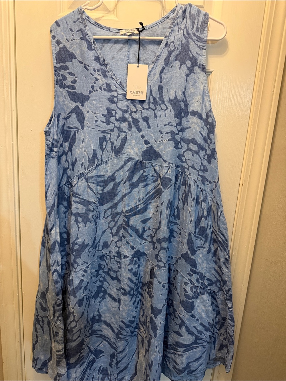 ROSEMARINE Sleeveless Light Blue Printed Midi Dress ,  made in Italia